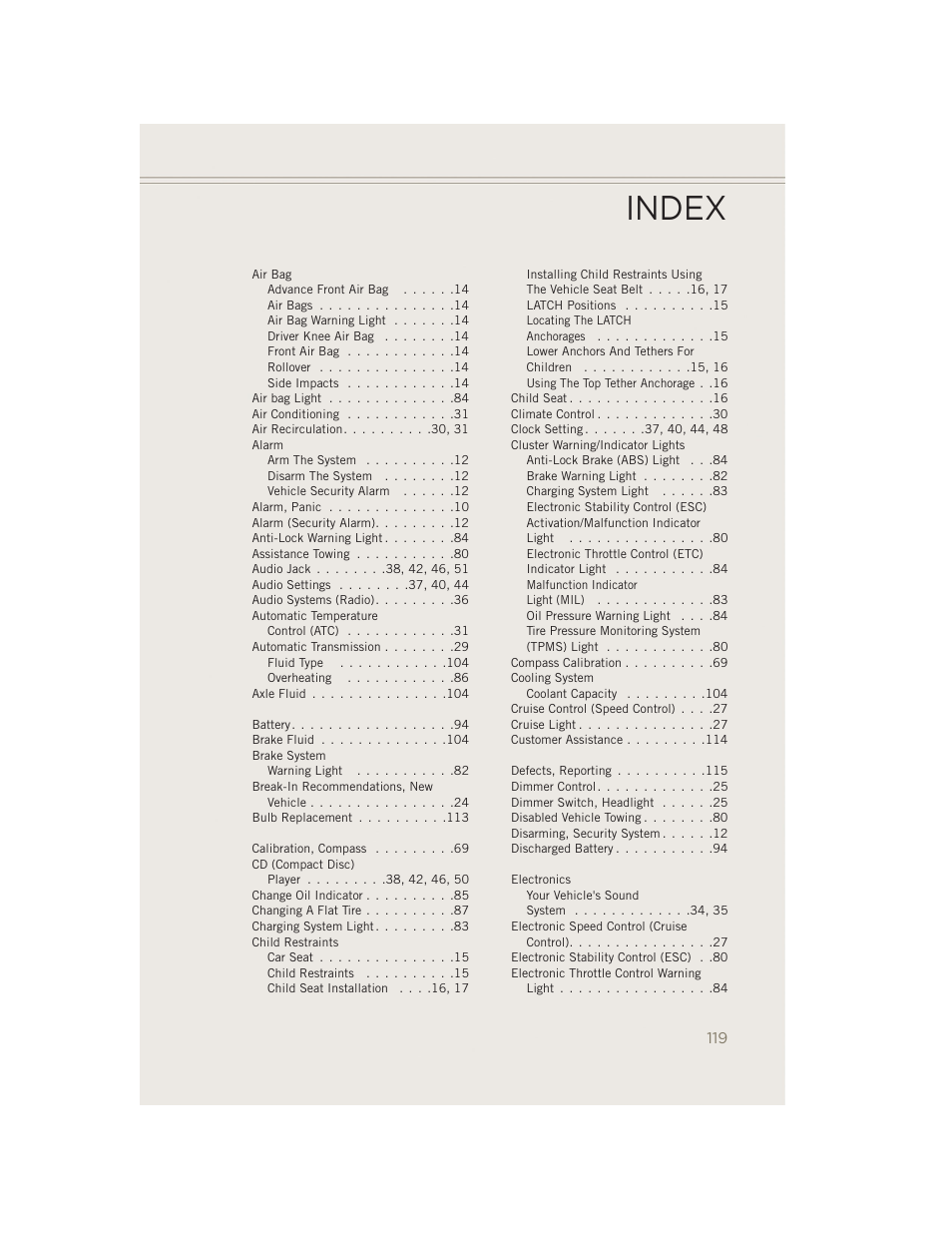 Index | Jeep 2014 Patriot - User Guide User Manual | Page 121 / 126