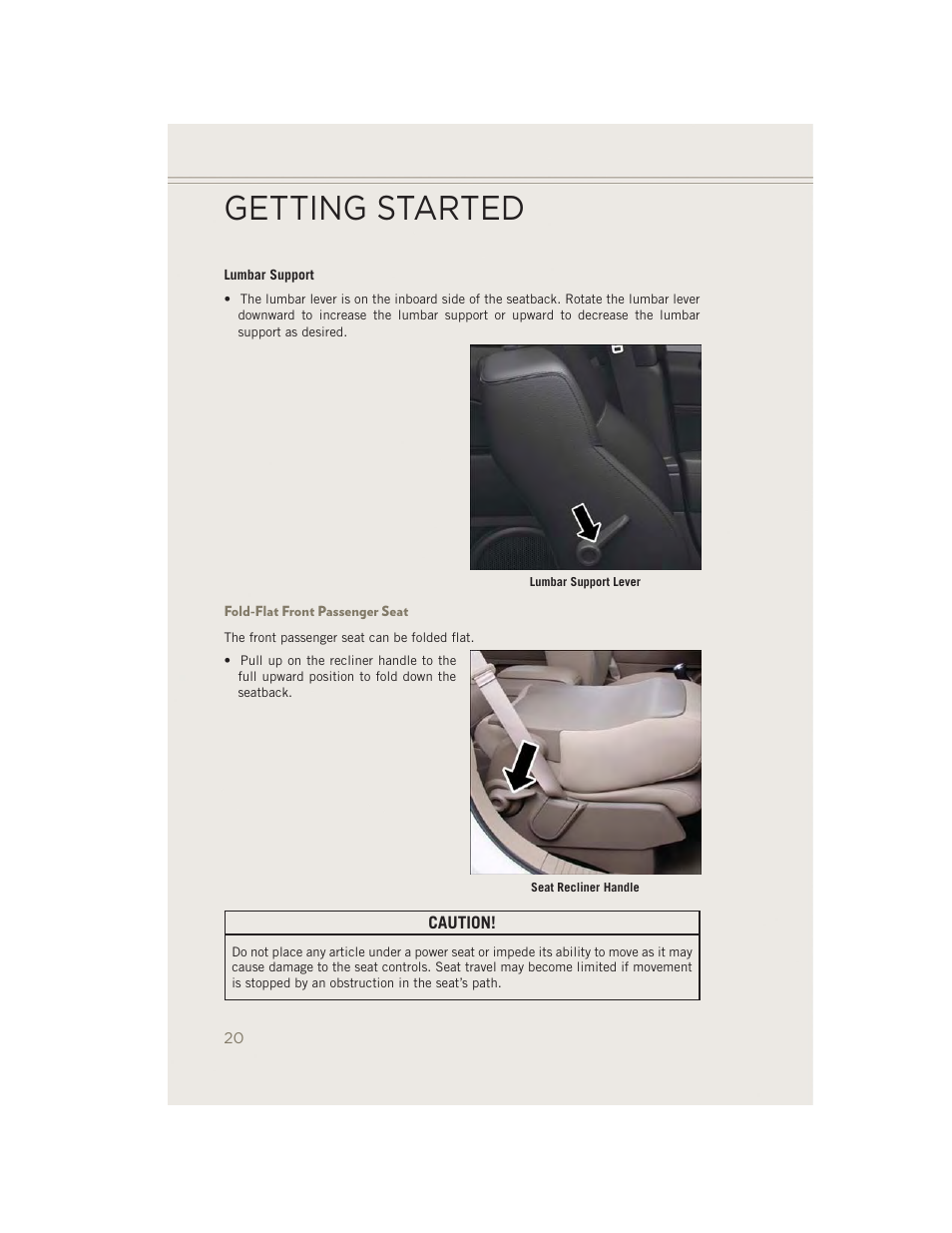 Fold-flat front passenger seat, Getting started | Jeep 2014 Patriot - User Guide User Manual | Page 22 / 126