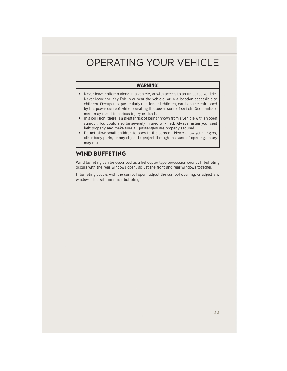 Wind buffeting, Operating your vehicle | Jeep 2014 Patriot - User Guide User Manual | Page 35 / 126