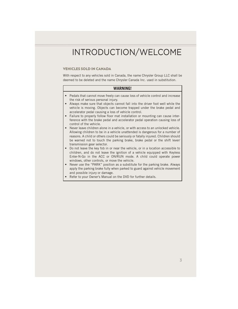 Vehicles sold in canada, Introduction/welcome | Jeep 2014 Patriot - User Guide User Manual | Page 5 / 126