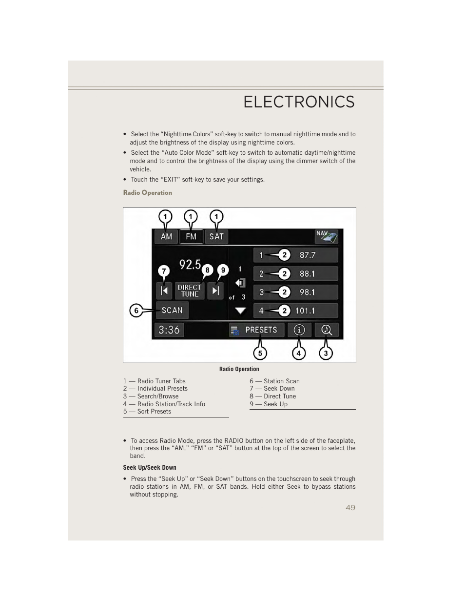 Radio operation, Electronics | Jeep 2014 Patriot - User Guide User Manual | Page 51 / 126