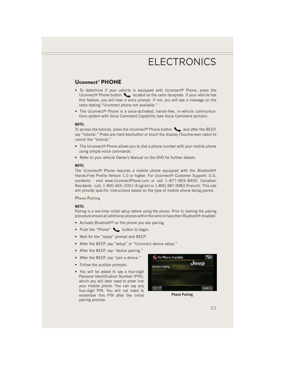 Uconnect® phone, Phone pairing, Uconnect | Phone, Electronics | Jeep 2014 Patriot - User Guide User Manual | Page 65 / 126