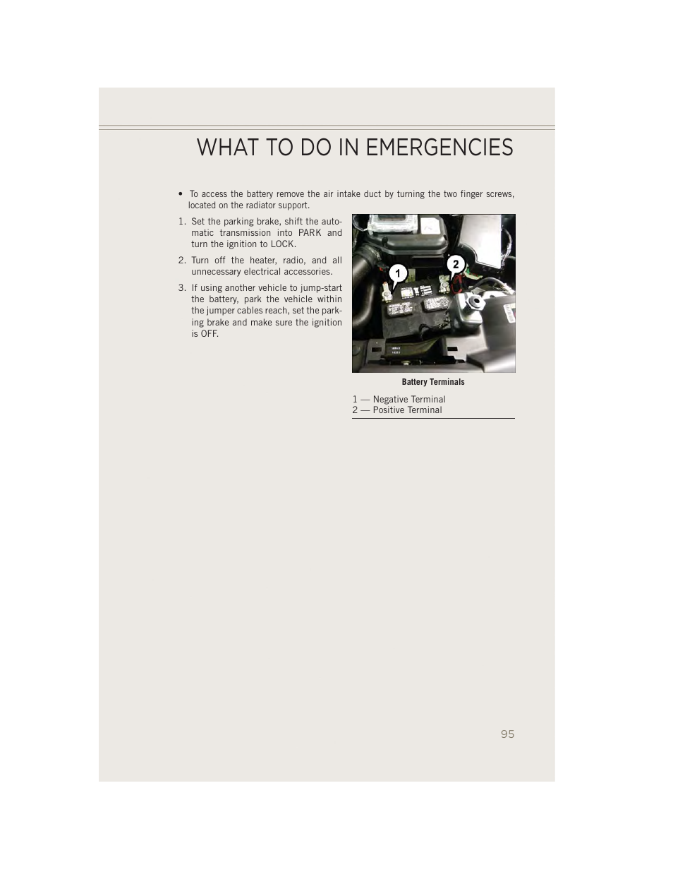 What to do in emergencies | Jeep 2014 Patriot - User Guide User Manual | Page 97 / 126