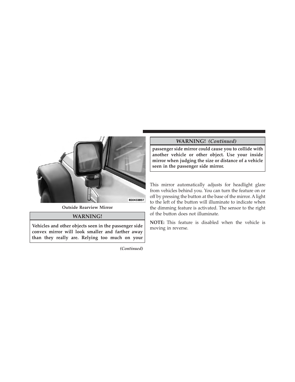 Automatic dimming mirror — if equipped | Jeep 2014 Wrangler - Owner Manual User Manual | Page 118 / 678