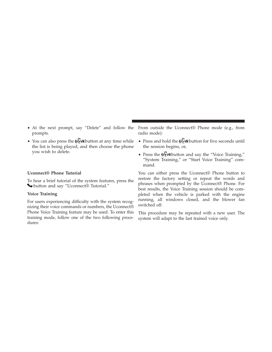 Things you should know about your uconnect® phone, Uconnect® phone tutorial, Voice training | Things you should know about your uconnect, Phone | Jeep 2014 Wrangler - Owner Manual User Manual | Page 140 / 678
