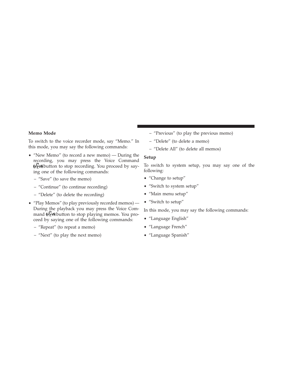 Memo mode, Setup | Jeep 2014 Wrangler - Owner Manual User Manual | Page 156 / 678