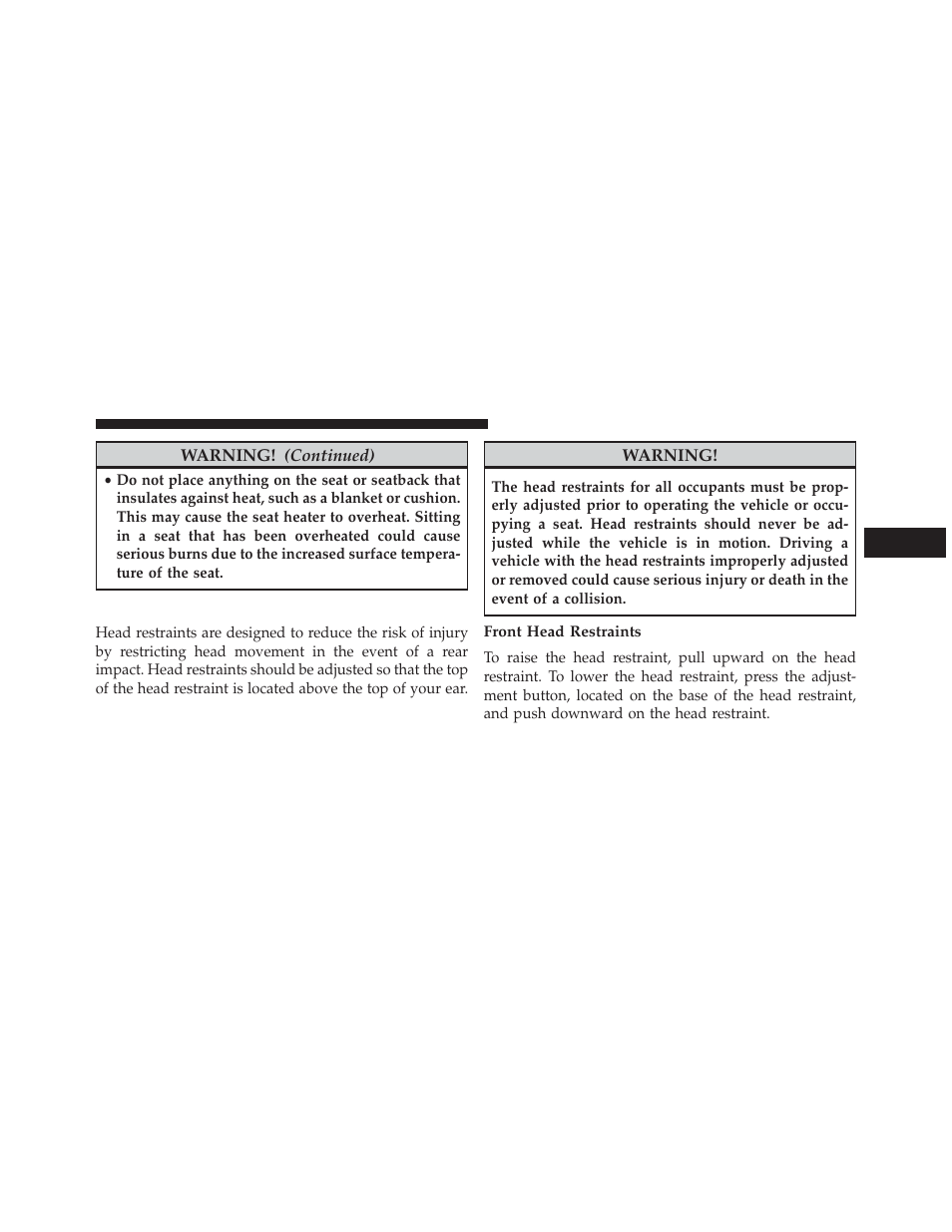 Head restraints, Front head restraints | Jeep 2014 Wrangler - Owner Manual User Manual | Page 165 / 678