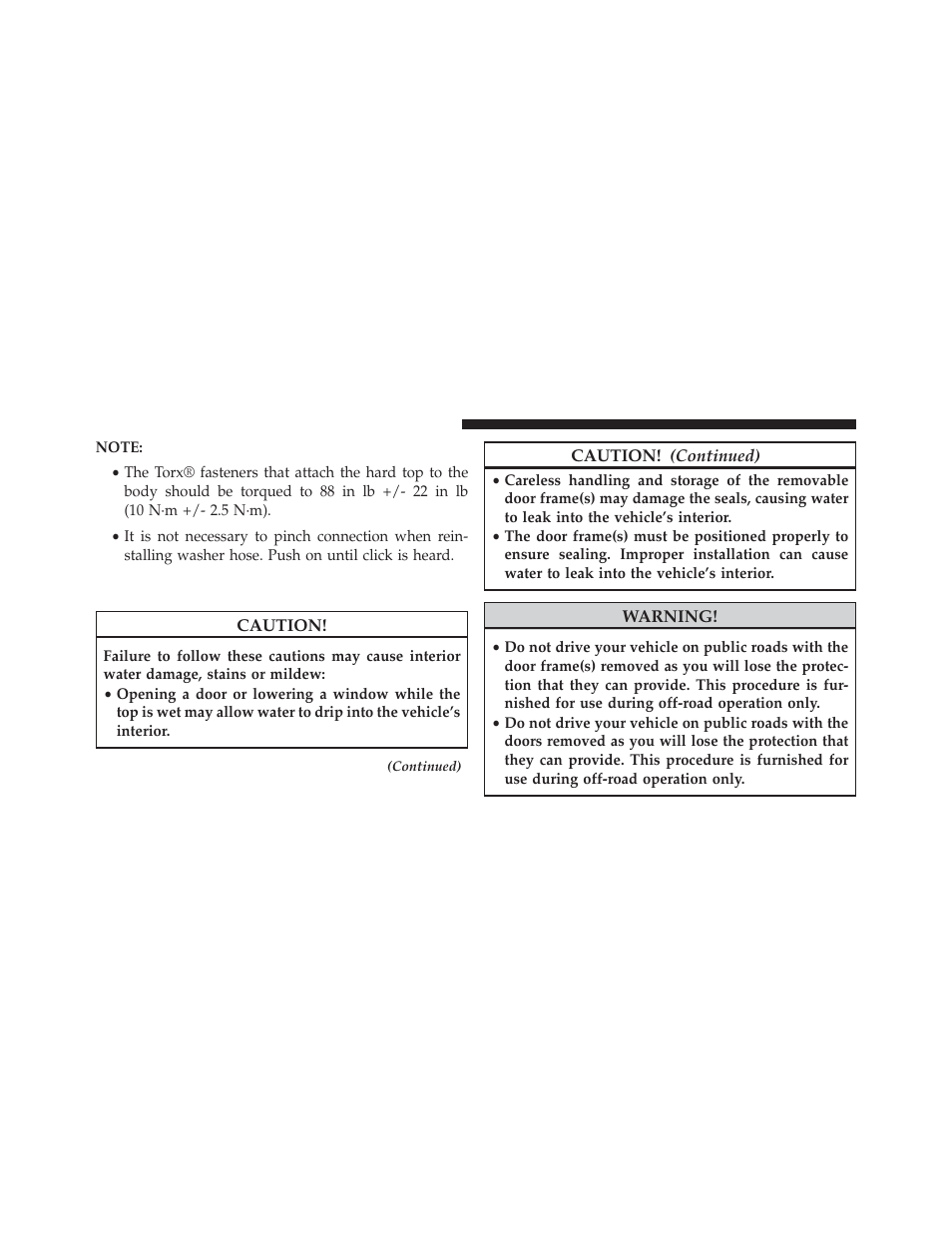 Door frame | Jeep 2014 Wrangler - Owner Manual User Manual | Page 220 / 678