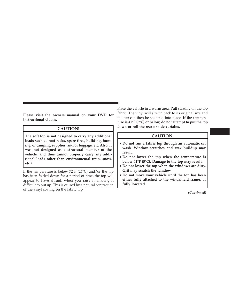 Soft top — four-door models | Jeep 2014 Wrangler - Owner Manual User Manual | Page 257 / 678
