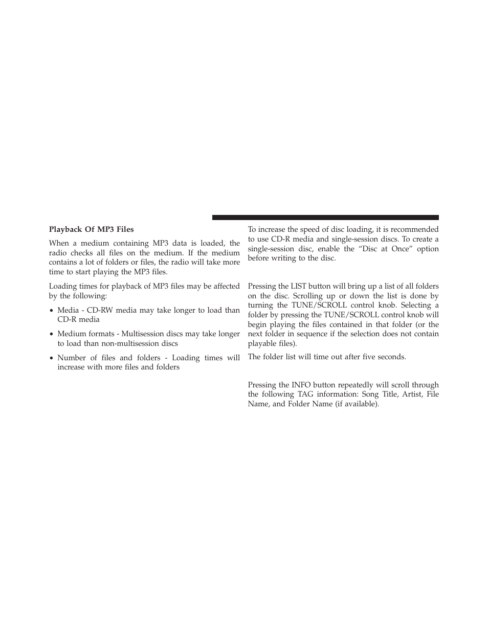 Playback of mp3 files, List button — cd mode for mp3 play, Info button — cd mode for mp3 play | Jeep 2014 Wrangler - Owner Manual User Manual | Page 386 / 678