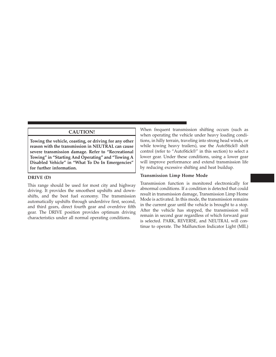 Drive (d), Transmission limp home mode | Jeep 2014 Wrangler - Owner Manual User Manual | Page 437 / 678