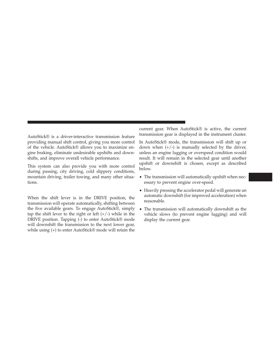 Autostick, Operation | Jeep 2014 Wrangler - Owner Manual User Manual | Page 439 / 678