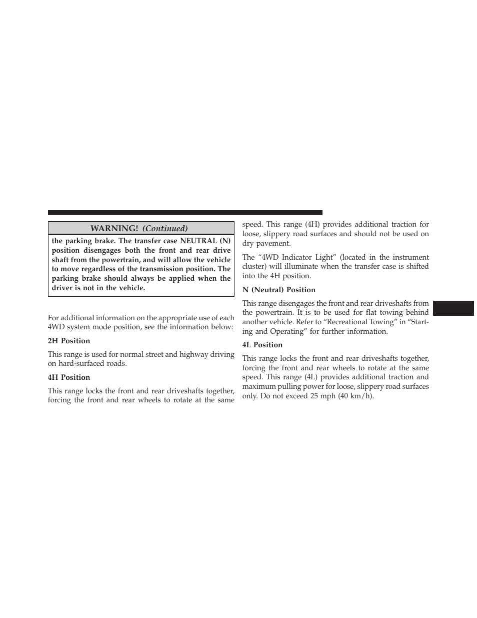 Shift positions, 2h position, 4h position | N (neutral) position, 4l position | Jeep 2014 Wrangler - Owner Manual User Manual | Page 443 / 678