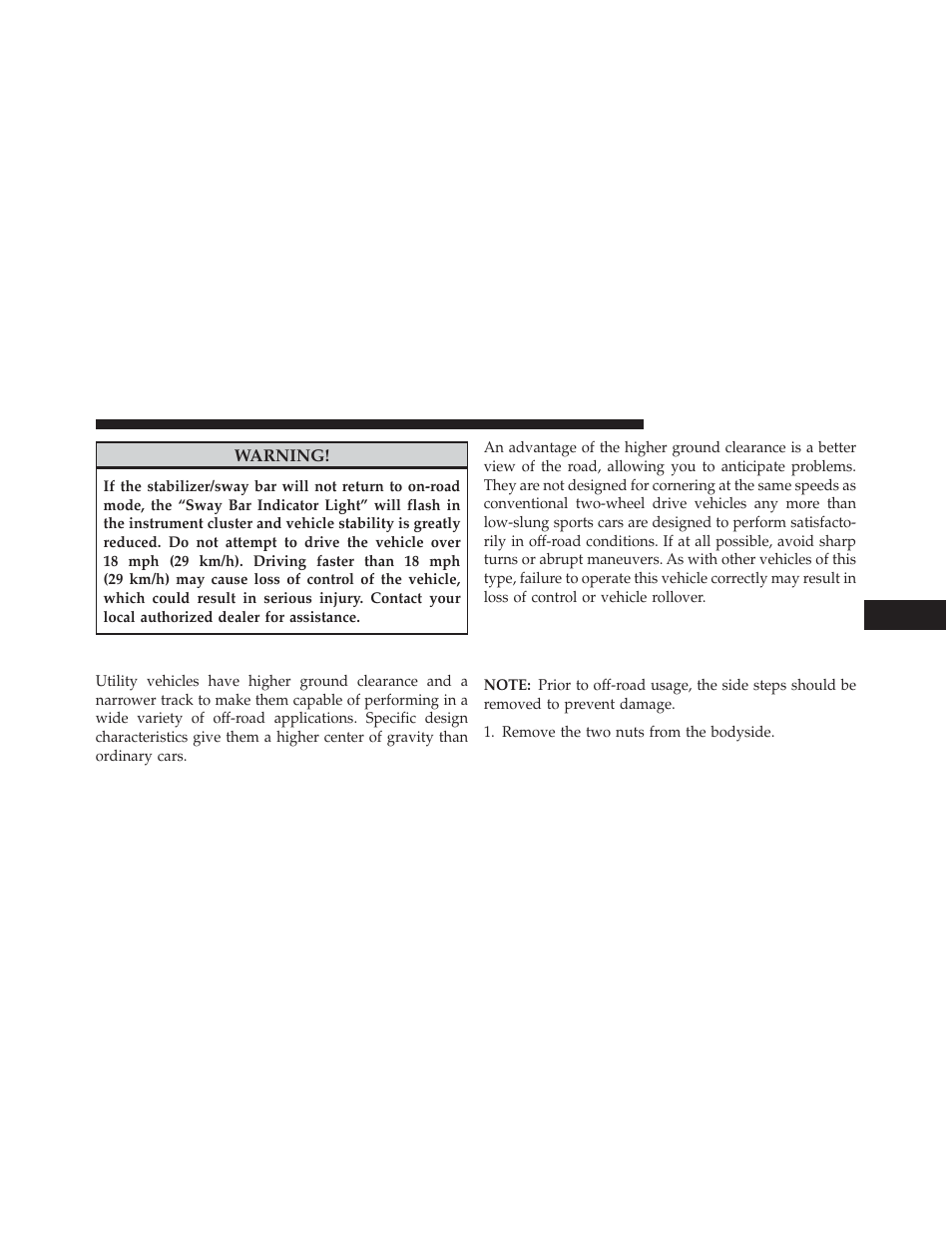 On-road driving tips, Off-road driving tips, Side step removal — if equipped | Jeep 2014 Wrangler - Owner Manual User Manual | Page 449 / 678
