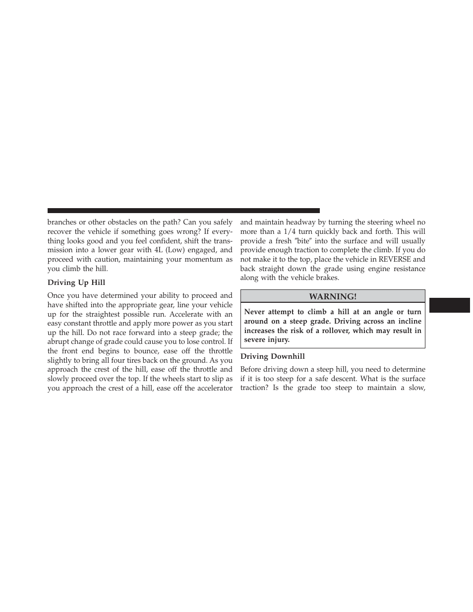 Driving up hill, Driving downhill | Jeep 2014 Wrangler - Owner Manual User Manual | Page 457 / 678