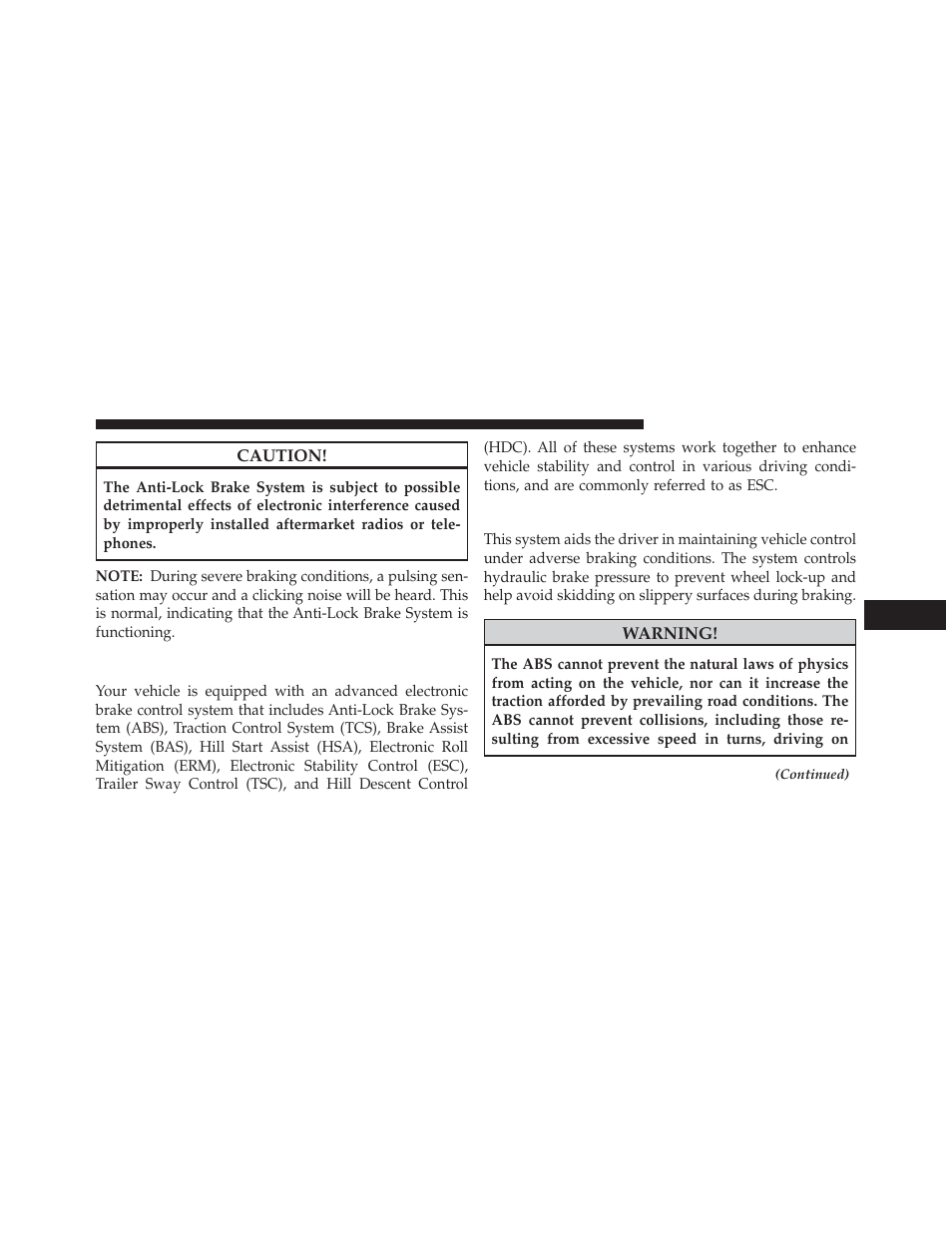 Electronic brake control system, Anti-lock brake system (abs) | Jeep 2014 Wrangler - Owner Manual User Manual | Page 469 / 678