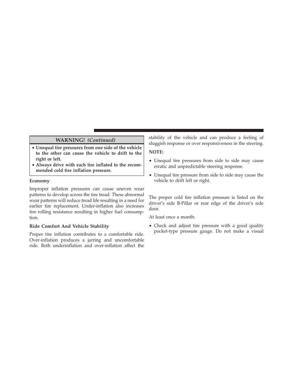 Economy, Ride comfort and vehicle stability, Tire inflation pressures | Jeep 2014 Wrangler - Owner Manual User Manual | Page 498 / 678