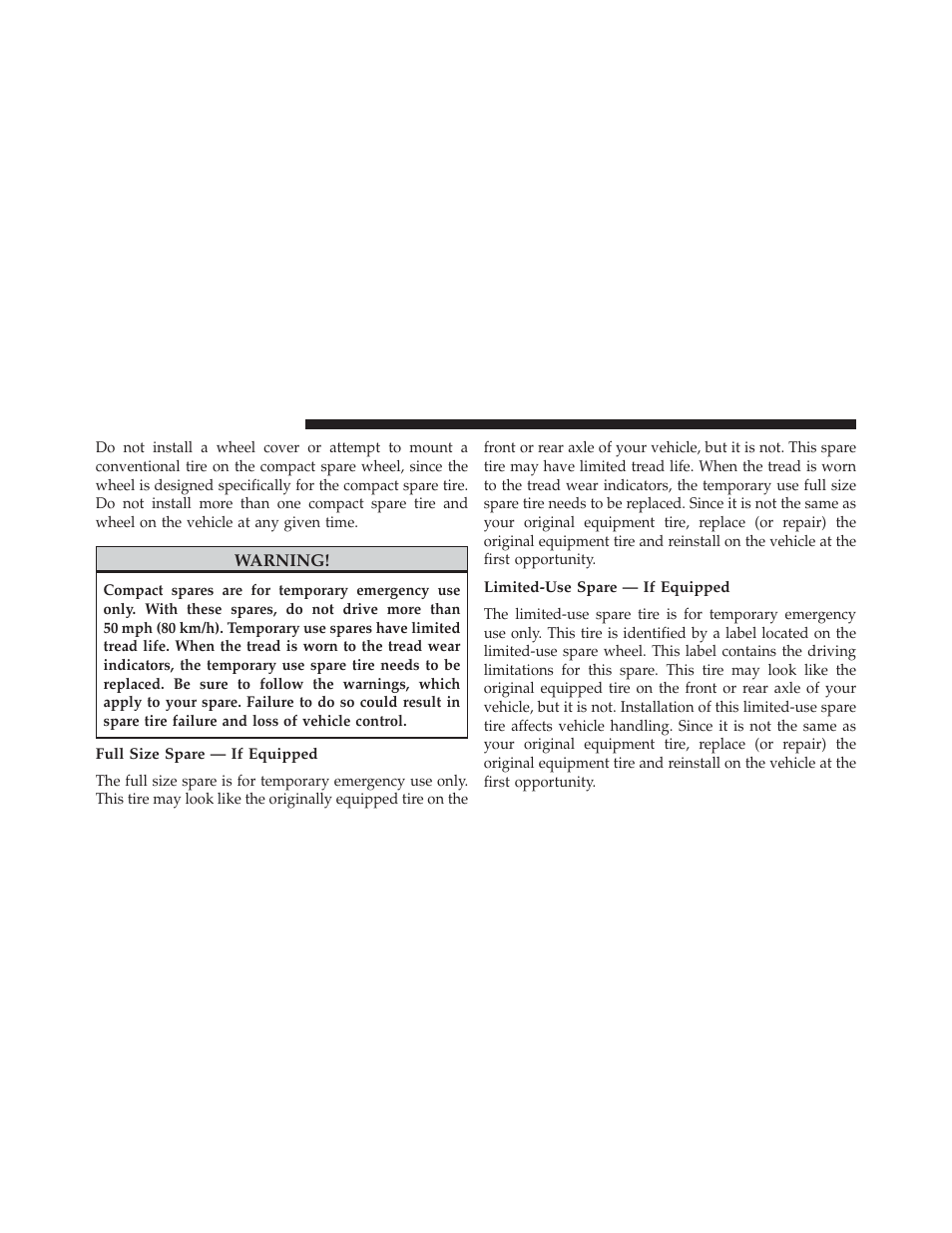 Full size spare — if equipped, Limited-use spare — if equipped | Jeep 2014 Wrangler - Owner Manual User Manual | Page 504 / 678