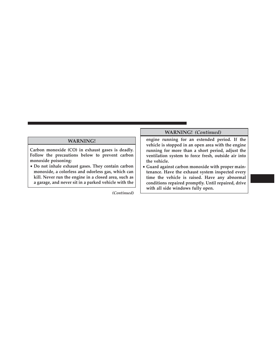 Carbon monoxide warnings | Jeep 2014 Wrangler - Owner Manual User Manual | Page 527 / 678