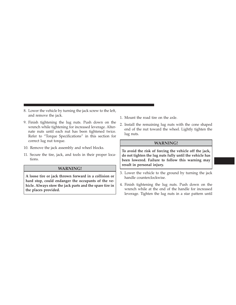 Road tire installation | Jeep 2014 Wrangler - Owner Manual User Manual | Page 567 / 678