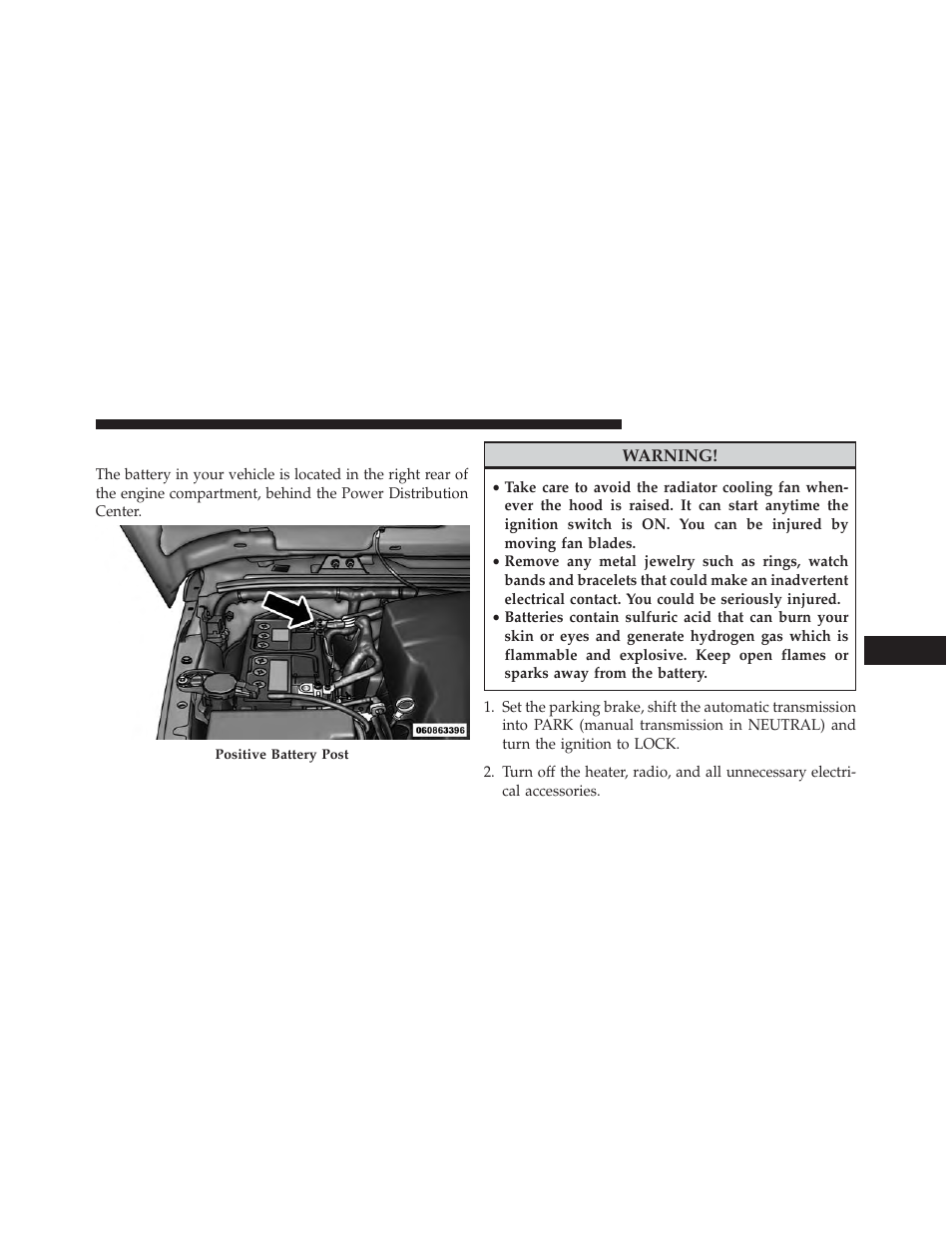 Preparations for jump-start | Jeep 2014 Wrangler - Owner Manual User Manual | Page 569 / 678
