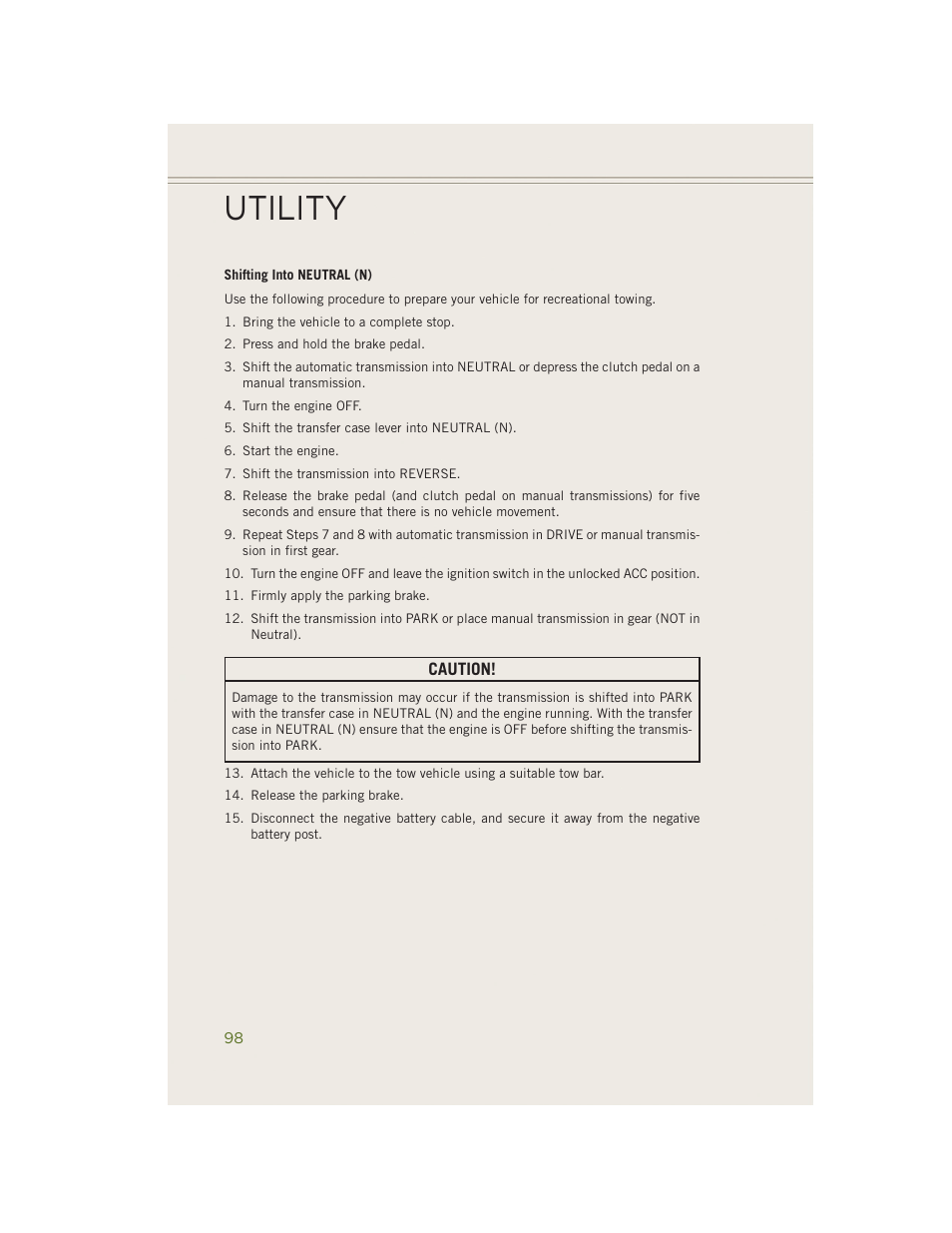 Utility | Jeep 2014 Wrangler - User Guide User Manual | Page 100 / 148