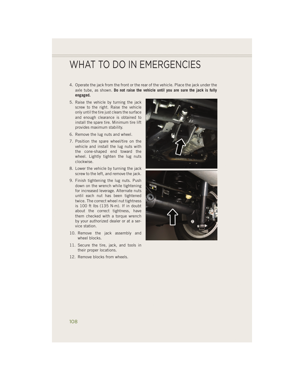 What to do in emergencies | Jeep 2014 Wrangler - User Guide User Manual | Page 110 / 148