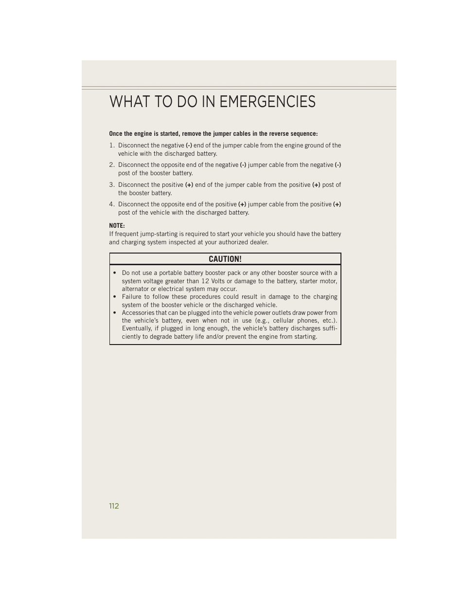 What to do in emergencies | Jeep 2014 Wrangler - User Guide User Manual | Page 114 / 148