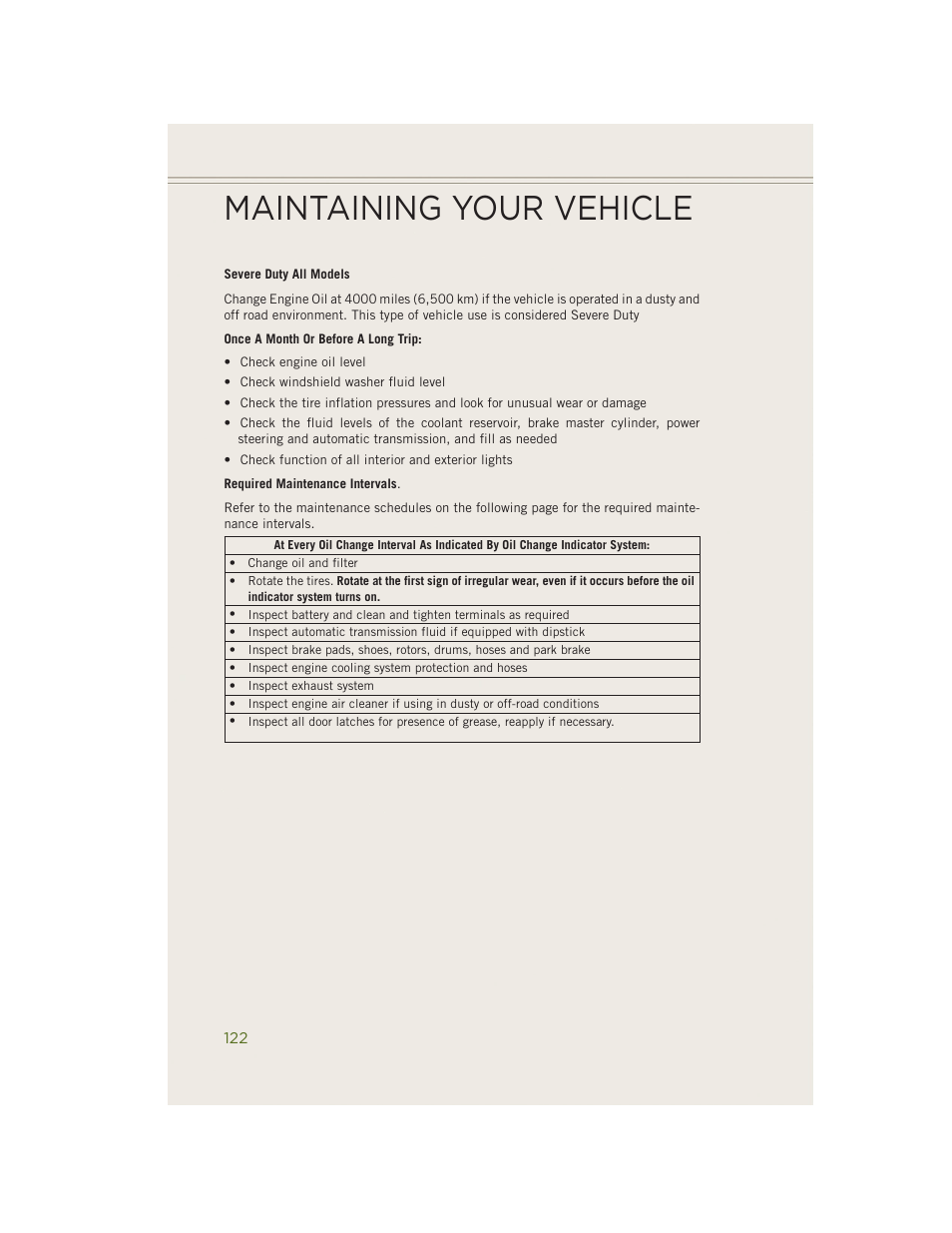 Maintaining your vehicle | Jeep 2014 Wrangler - User Guide User Manual | Page 124 / 148