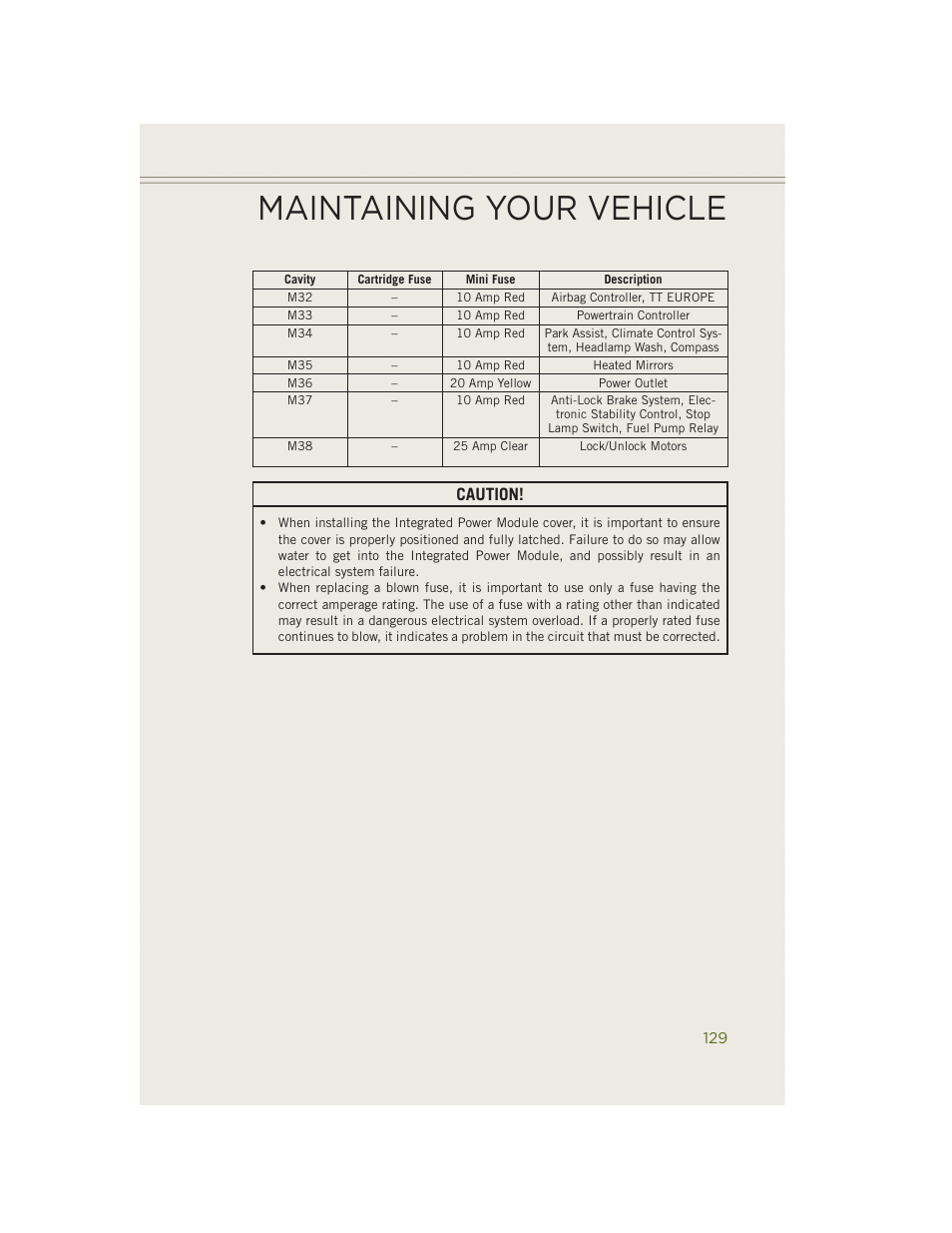 Maintaining your vehicle, Caution | Jeep 2014 Wrangler - User Guide User Manual | Page 131 / 148