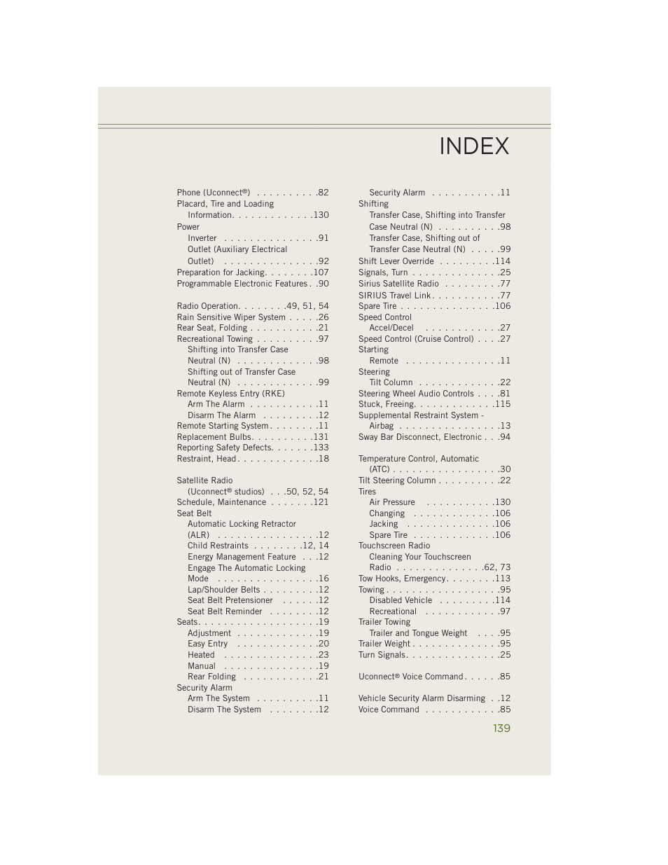 Index | Jeep 2014 Wrangler - User Guide User Manual | Page 141 / 148