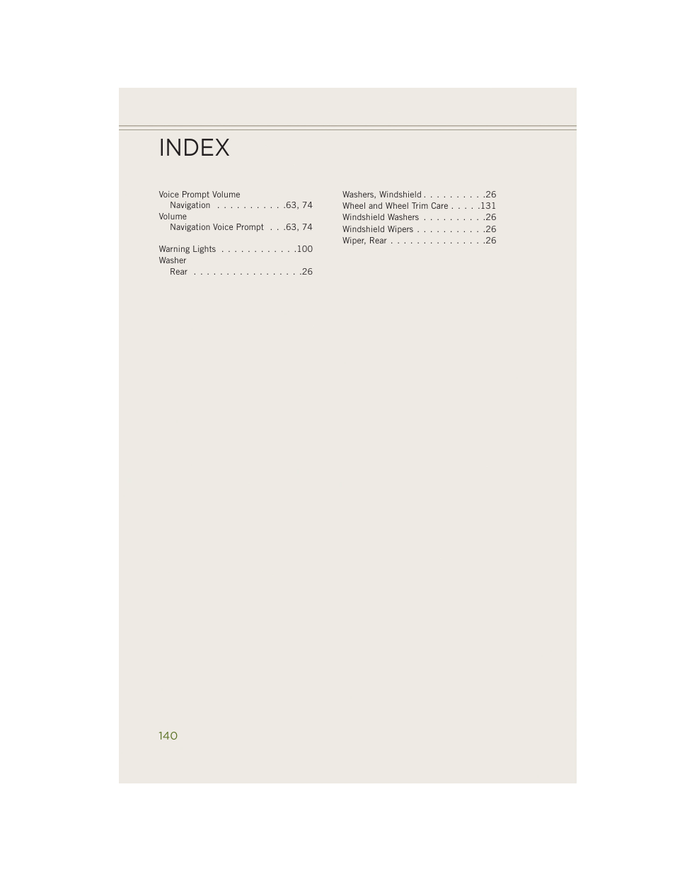 Index | Jeep 2014 Wrangler - User Guide User Manual | Page 142 / 148