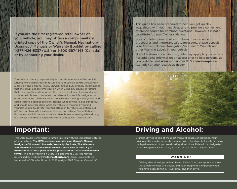 Important, Driving and alcohol | Jeep 2014 Wrangler - User Guide User Manual | Page 147 / 148