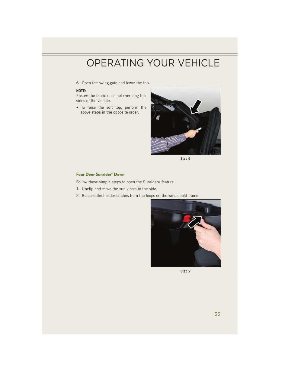 Four door sunrider® down, Operating your vehicle | Jeep 2014 Wrangler - User Guide User Manual | Page 37 / 148