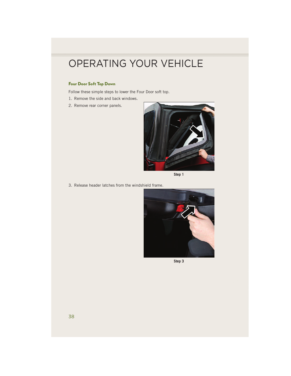 Four door soft top down, Operating your vehicle | Jeep 2014 Wrangler - User Guide User Manual | Page 40 / 148