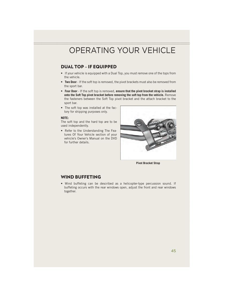 Dual top – if equipped, Wind buffeting, Operating your vehicle | Jeep 2014 Wrangler - User Guide User Manual | Page 47 / 148