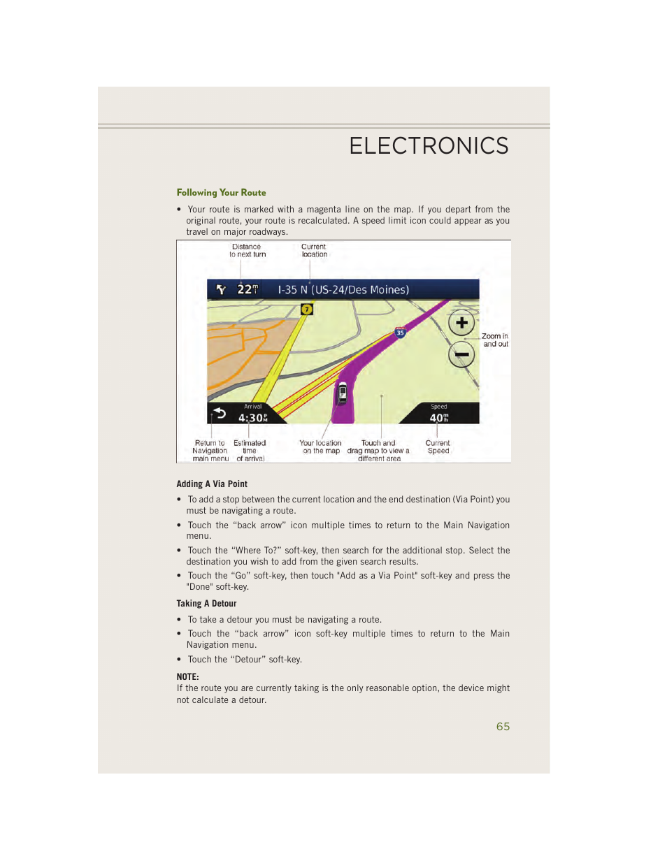 Following your route, Electronics | Jeep 2014 Wrangler - User Guide User Manual | Page 67 / 148