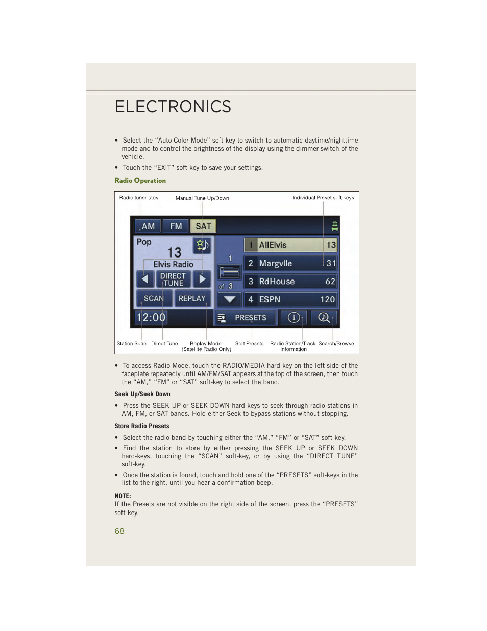 Radio operation, Electronics | Jeep 2014 Wrangler - User Guide User Manual | Page 70 / 148