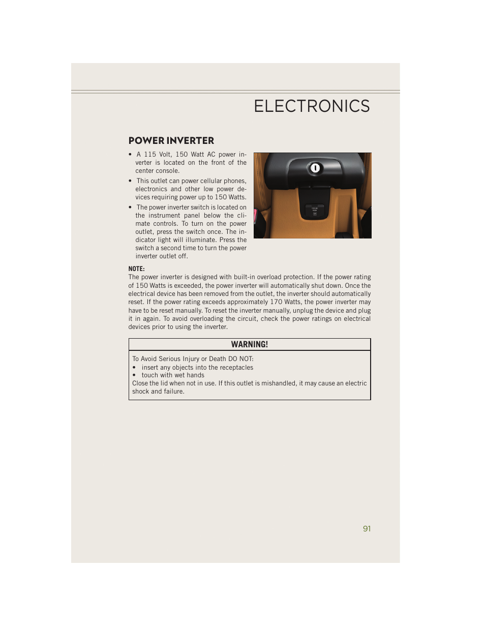 Power inverter, Electronics | Jeep 2014 Wrangler - User Guide User Manual | Page 93 / 148