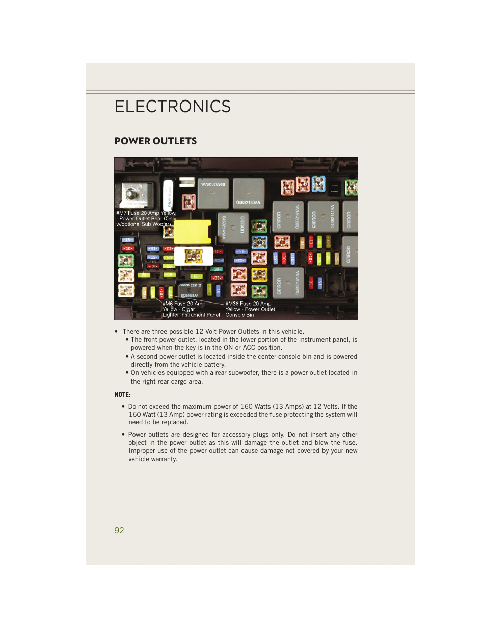 Power outlets, Electronics | Jeep 2014 Wrangler - User Guide User Manual | Page 94 / 148