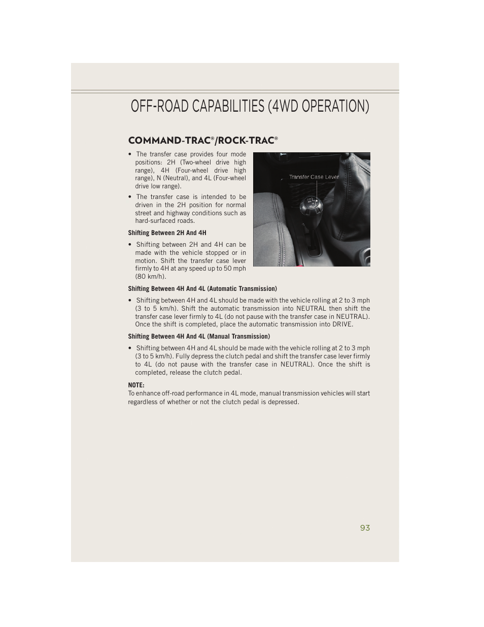 Off-road capabilities (4wd operation), Command-trac®/rock-trac, Command-trac | Rock-trac | Jeep 2014 Wrangler - User Guide User Manual | Page 95 / 148