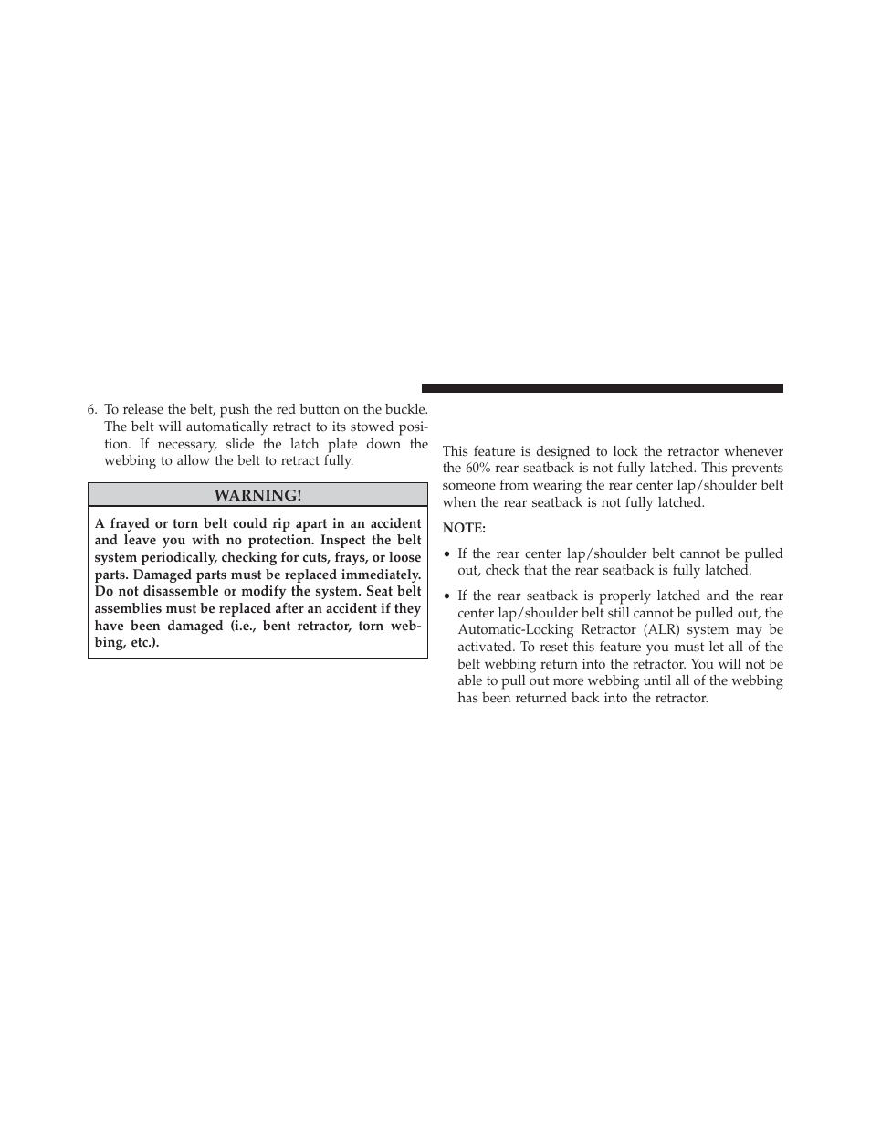 Rear center lap/shoulder belt retractor, Lockout — four-door models only | Jeep 2014 Wrangler - Postal Supplement User Manual | Page 16 / 50