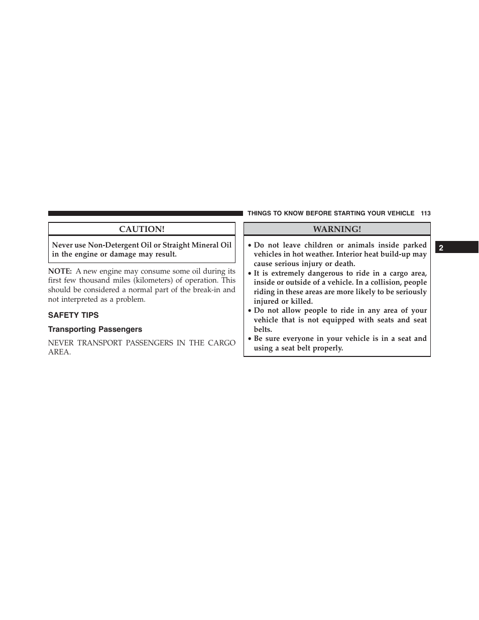 Safety tips, Transporting passengers | Jeep 2015 Cherokee - Owner Manual User Manual | Page 115 / 758