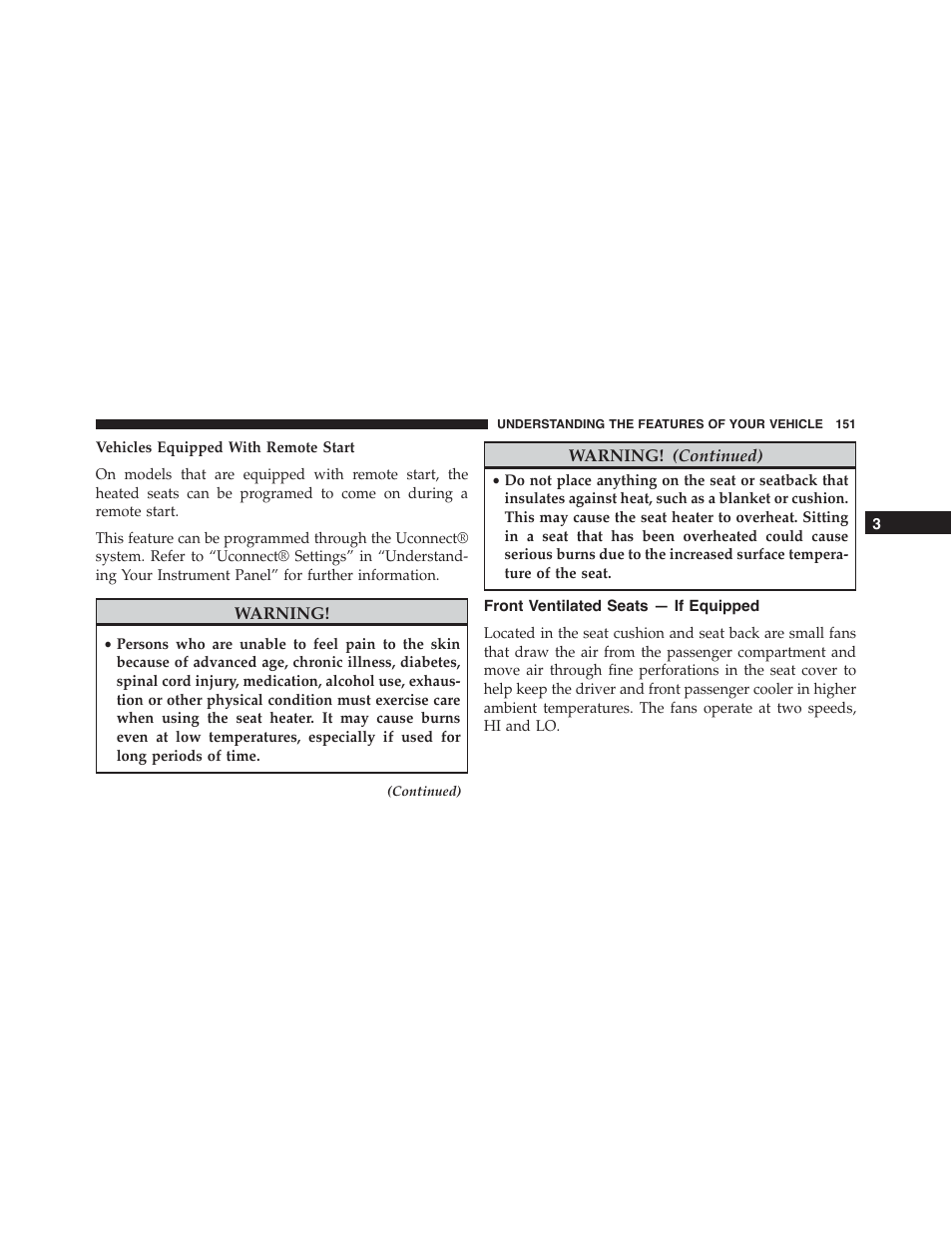Front ventilated seats — if equipped | Jeep 2015 Cherokee - Owner Manual User Manual | Page 153 / 758
