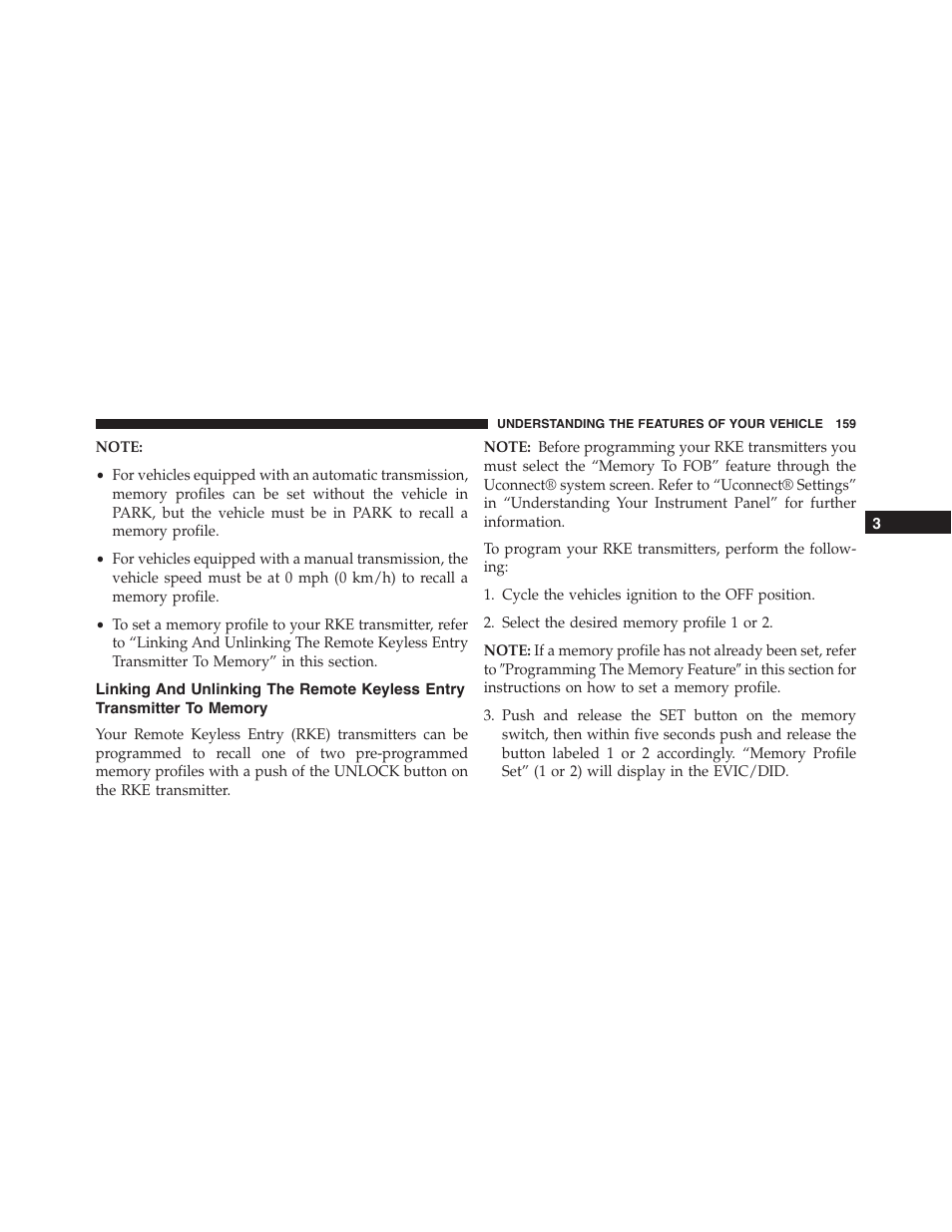 Linking and unlinking the remote keyless entry, Transmitter to memory | Jeep 2015 Cherokee - Owner Manual User Manual | Page 161 / 758