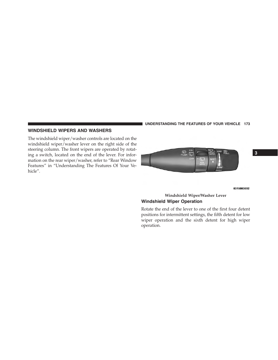 Windshield wipers and washers, Windshield wiper operation | Jeep 2015 Cherokee - Owner Manual User Manual | Page 175 / 758