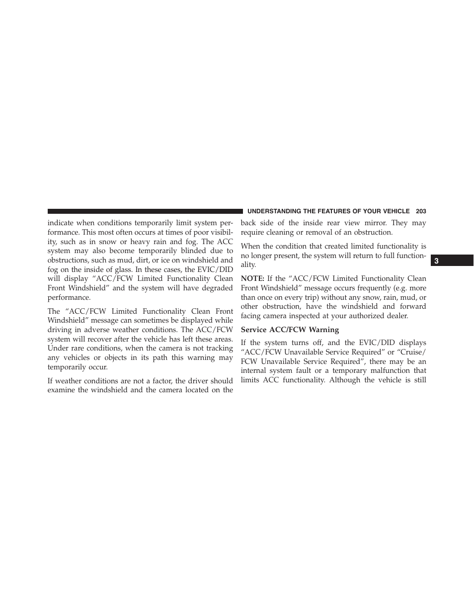 Service acc/fcw warning | Jeep 2015 Cherokee - Owner Manual User Manual | Page 205 / 758