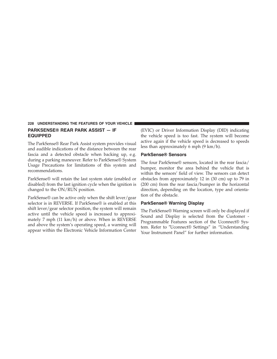 Parksense® rear park assist — if equipped, Parksense® sensors, Parksense® warning display | Parksense® rear park assist — if, Equipped | Jeep 2015 Cherokee - Owner Manual User Manual | Page 230 / 758