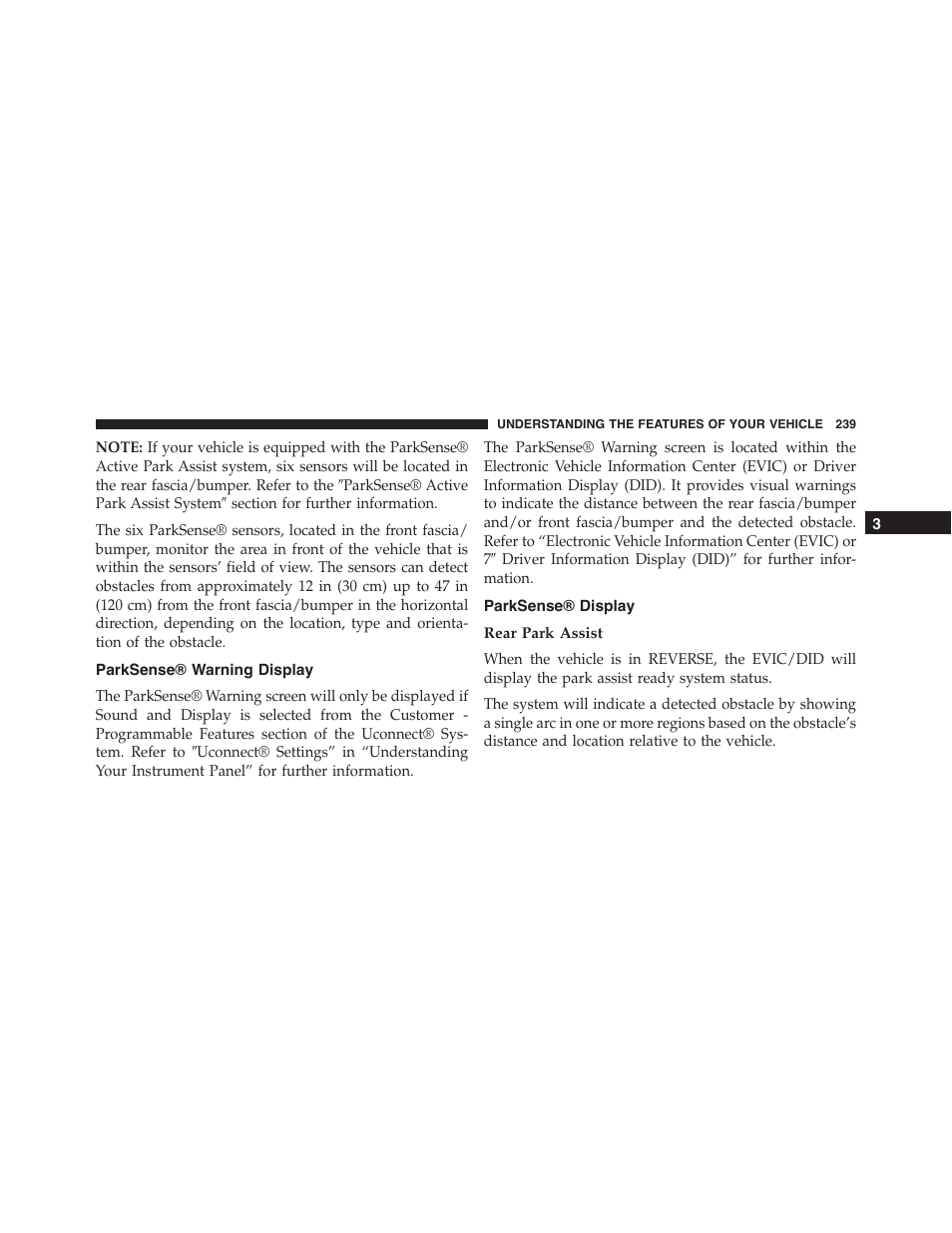 Parksense® warning display, Parksense® display | Jeep 2015 Cherokee - Owner Manual User Manual | Page 241 / 758