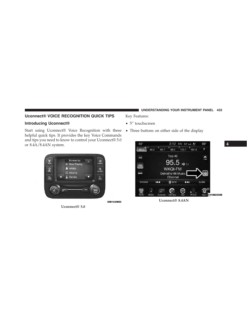 Uconnect® voice recognition quick tips, Introducing uconnect, Uconnect® voice recognition quick | Tips | Jeep 2015 Cherokee - Owner Manual User Manual | Page 435 / 758